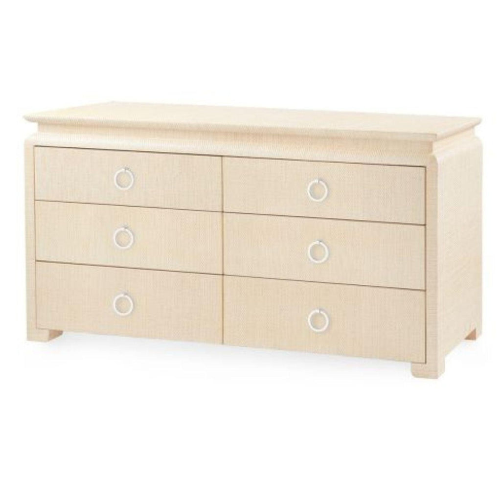 Lacquered Heavy Linen Natural Twill Elina Six Drawer Dresser with Custom Pull Option - Dressers & Armoires - The Well Appointed House
