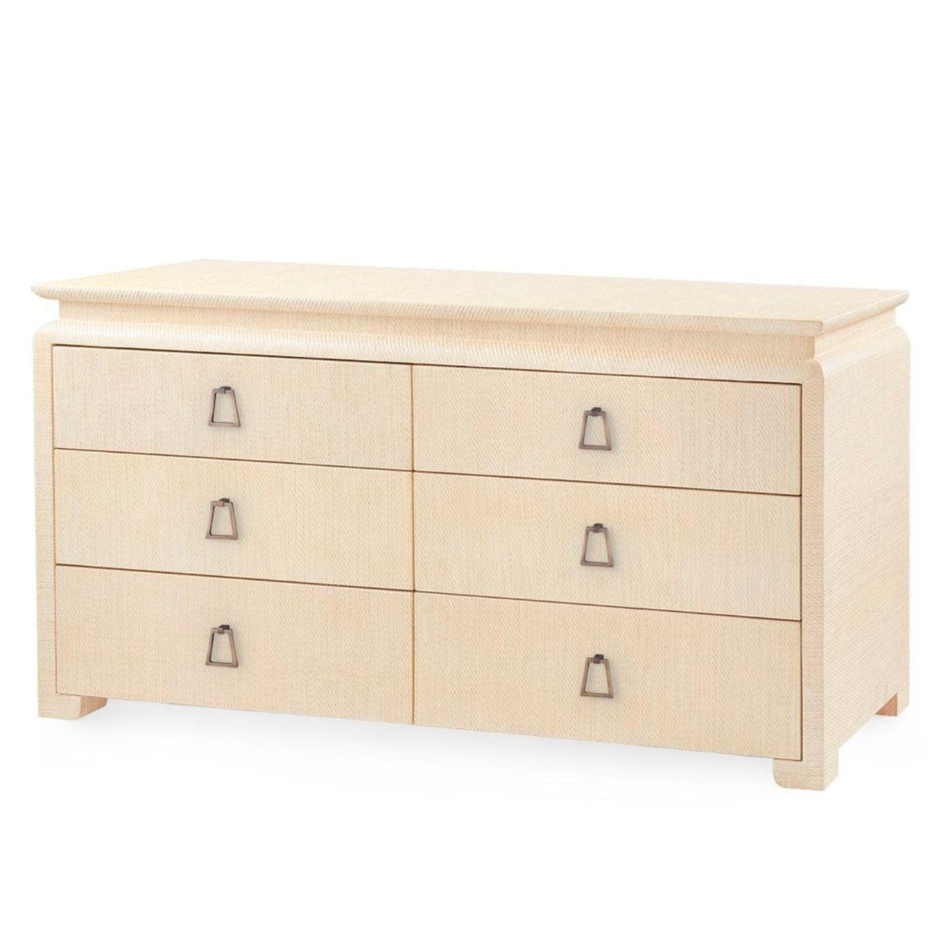 Lacquered Heavy Linen Natural Twill Elina Six Drawer Dresser with Custom Pull Option Lacquered Heavy Linen Natural Twill Elina Six Drawer Dresser with Custom Pull Option
