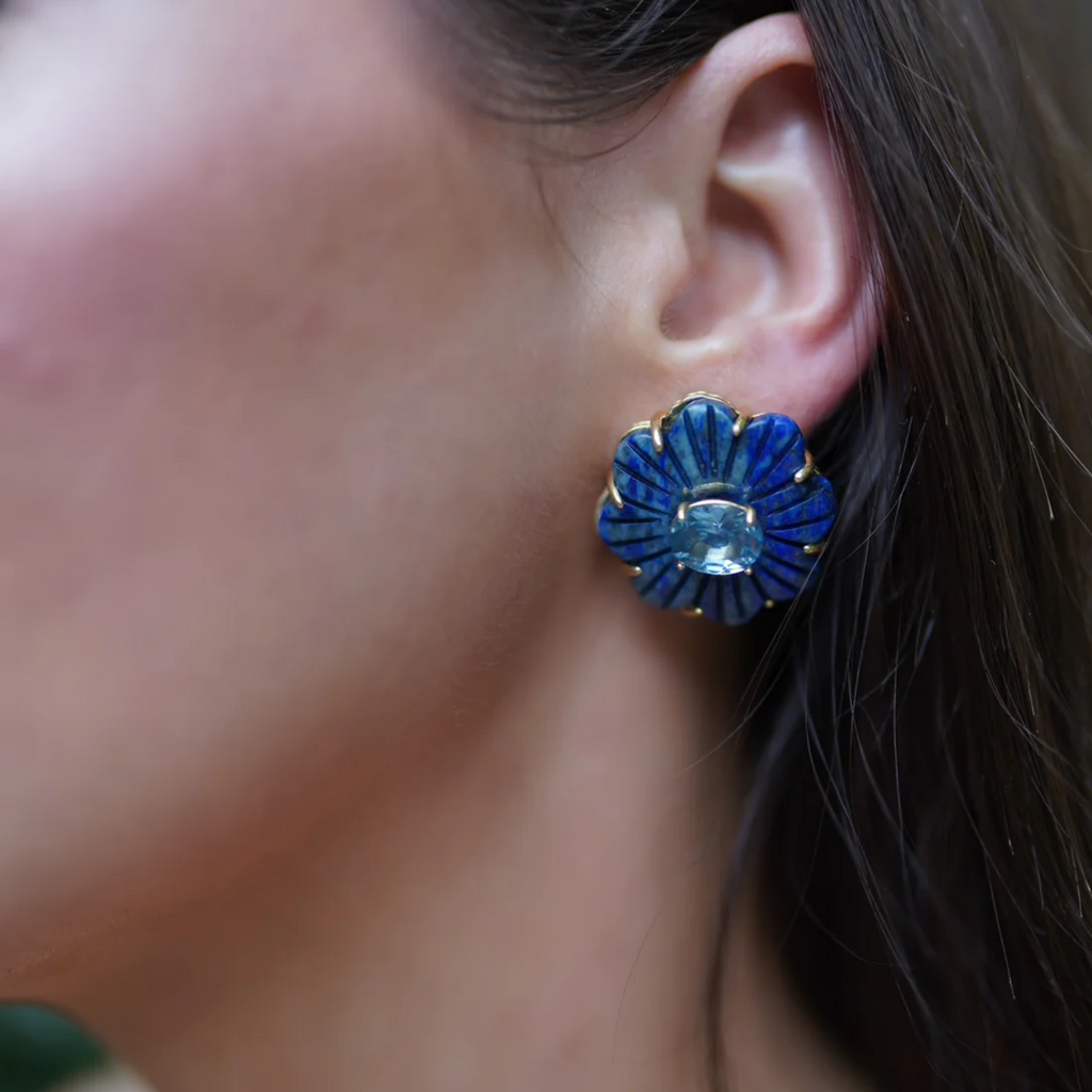 Lapis Flower Stud Earrings - The Well Appointed House