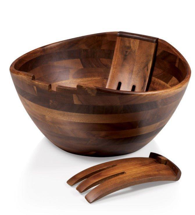 Large Acacia Wood Salad Bowl With Serving Tools - Serveware - The Well Appointed House