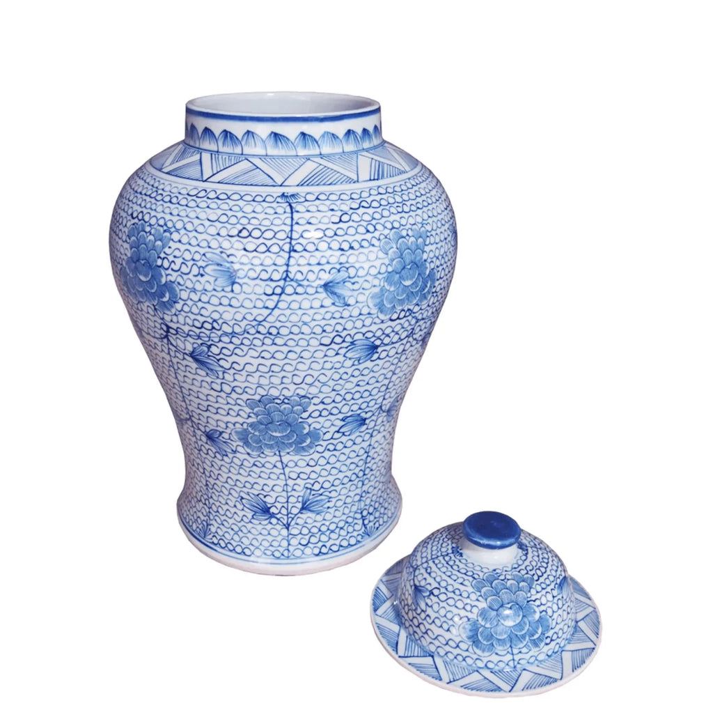 Large Blue and White Porcelain Temple Jar with Flowers - Vases & Jars - The Well Appointed House