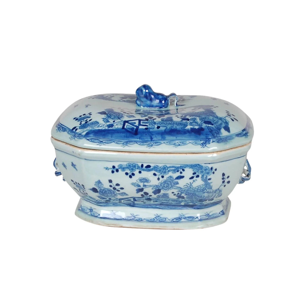 Large Blue and White Porcelain Tureen With Foo Dog Lid - Decorative Bowls - The Well Appointed House
