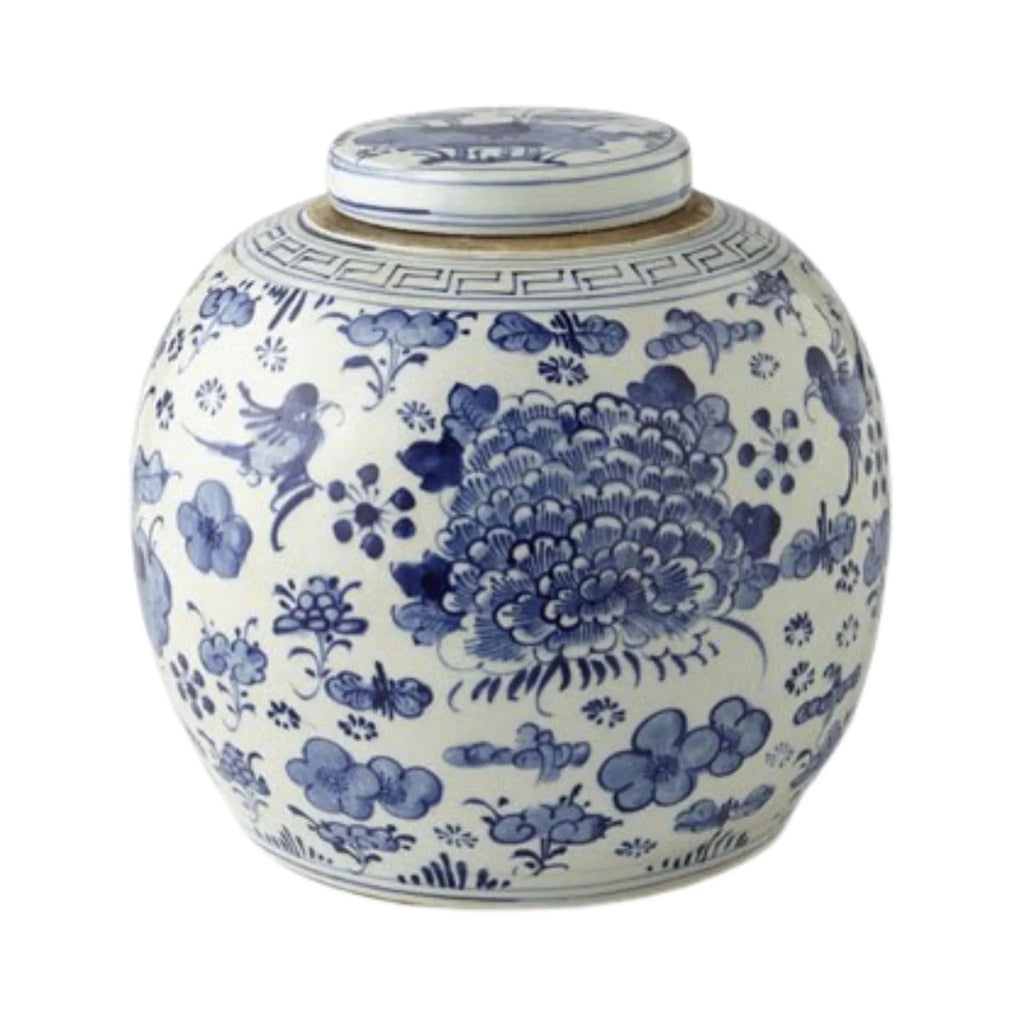 Large Blue & White Swallows & Flowers Ancestor Porcelain Jar - Vases & Jars - The Well Appointed House