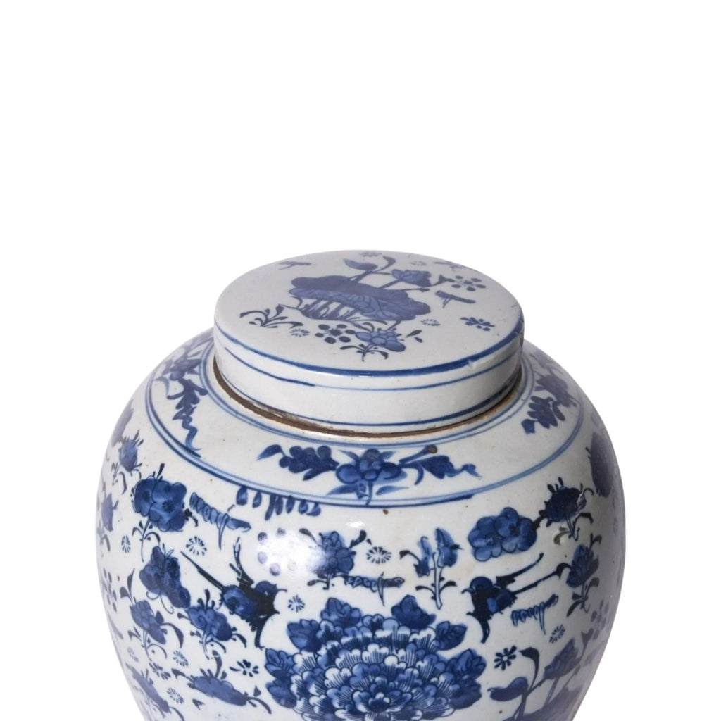 Large Blue & White Swallows & Flowers Ancestor Porcelain Jar - Vases & Jars - The Well Appointed House
