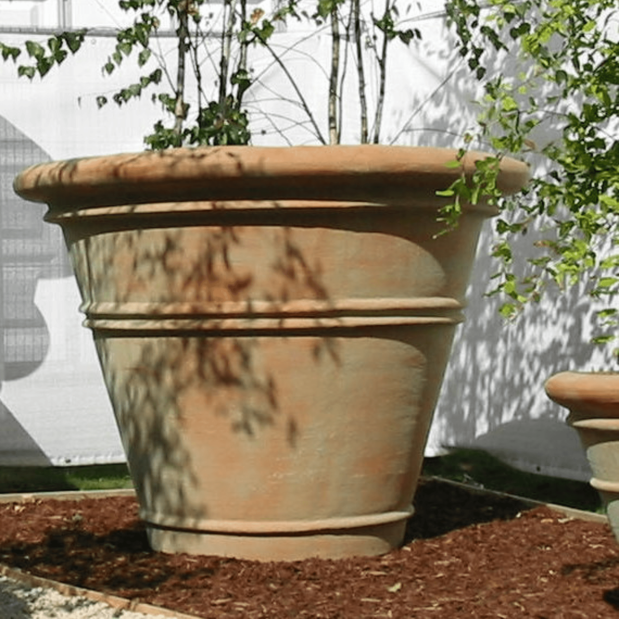 outdoor plant pots nearby Large Pot Brown Fiberglass Round Tall L Terracotta Planter D97 H61 cm, 451L