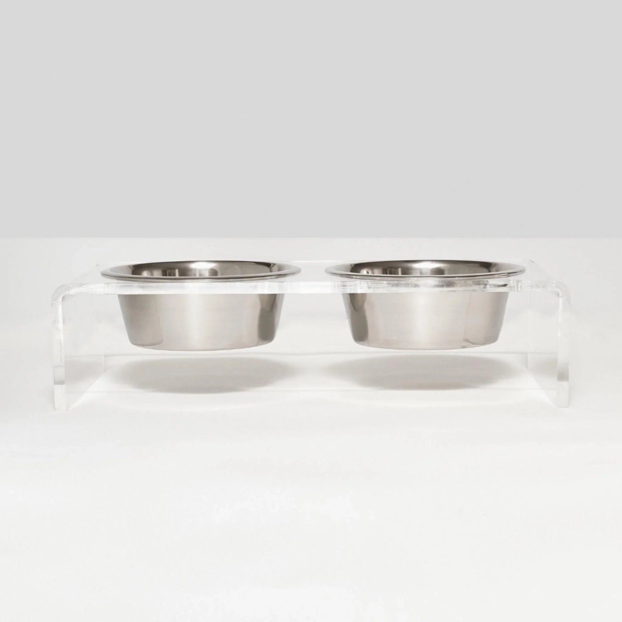 Hiddin Medium Clear Double Pet Bowl Feeder with Silver Bowls | options 3.5 Cups