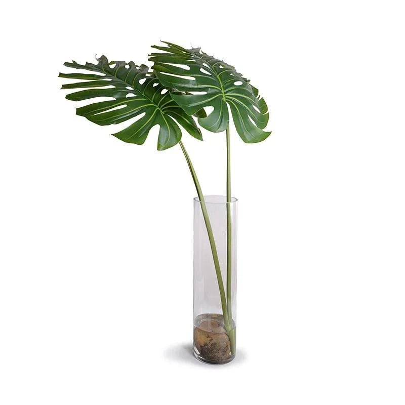 Large Faux Monstera Branches in Tall Glass Cylinder - Florals & Greenery - The Well Appointed House