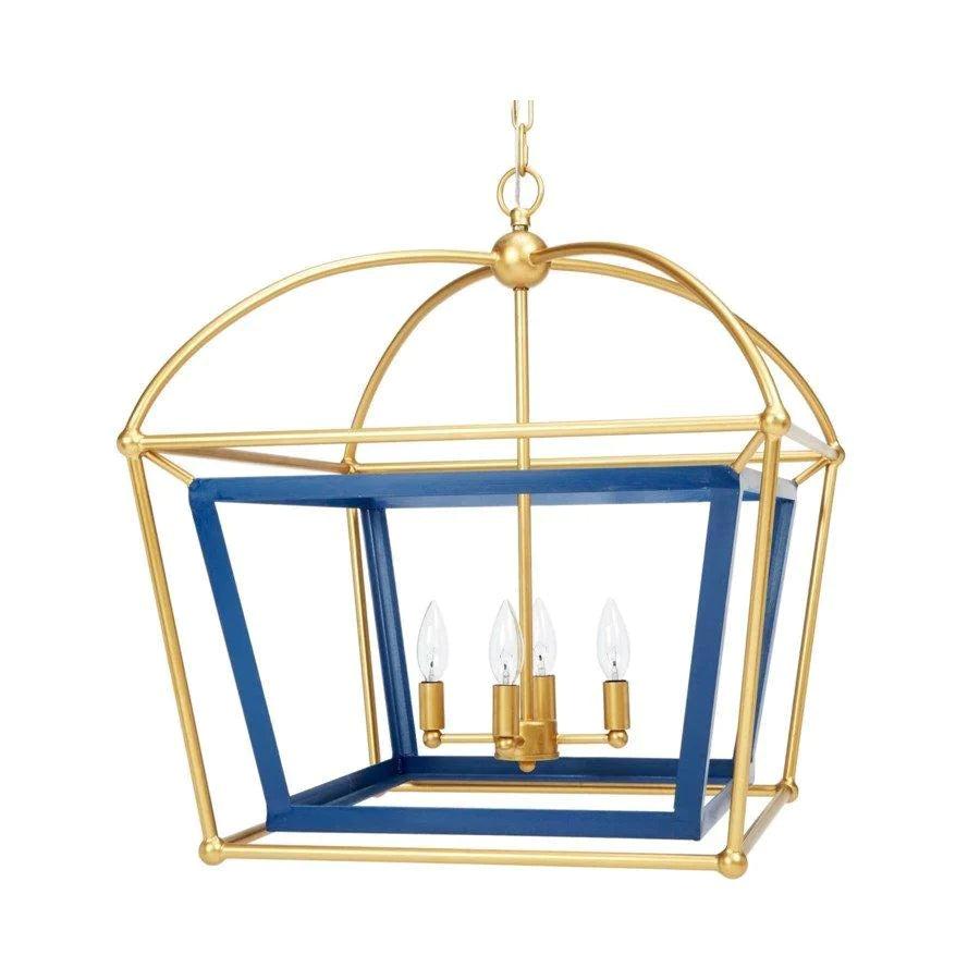 Large Navy Blue and Gold 4-Light Dome Lantern - Chandeliers & Pendants - The Well Appointed House
