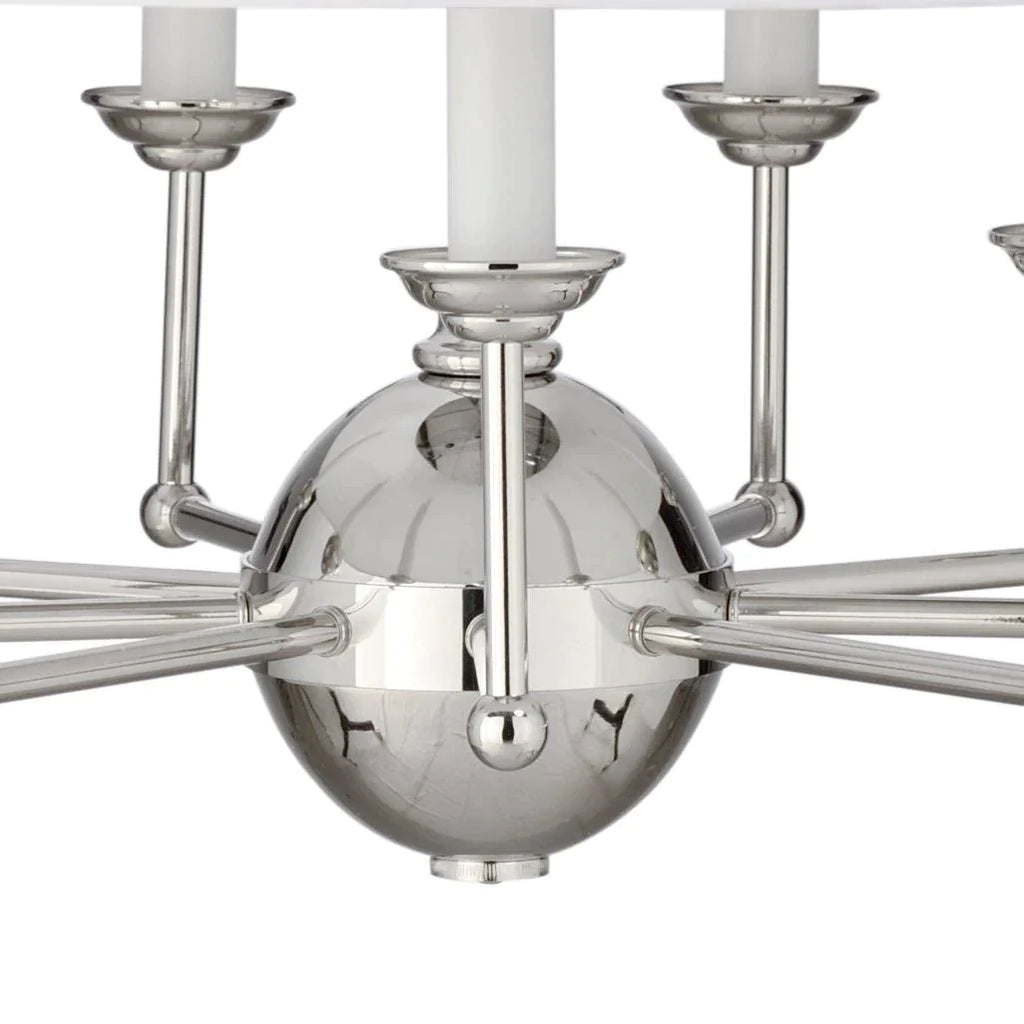 Large Polished Nickel 9 Light Candelabra Chandelier With Silkette Shade - Chandeliers & Pendants - The Well Appointed House