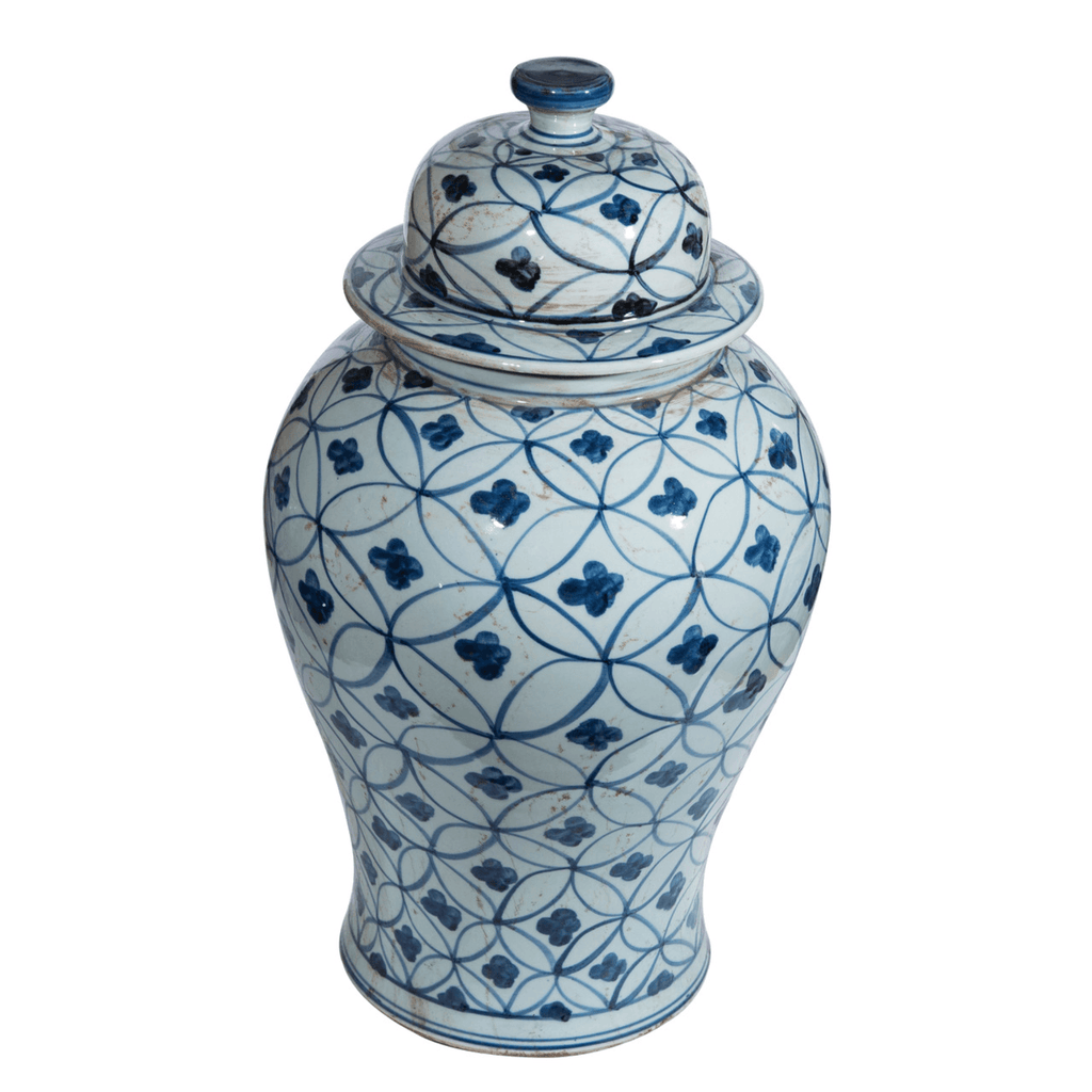 Large Porcelain Blue & White Coin Flower Temple Jar - Vases & Jars - The Well Appointed House