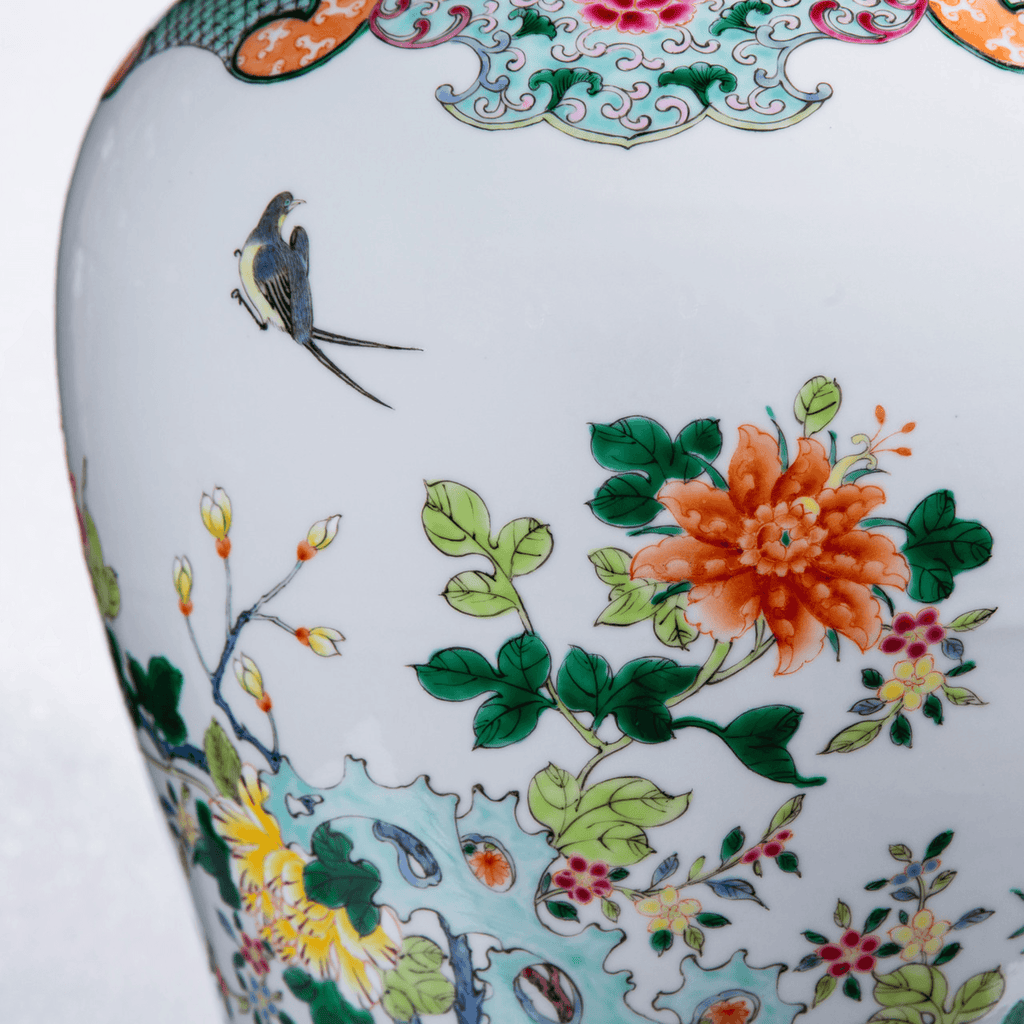 Large Porcelain Multi-Colored Chinoiserie Floral Temple Jar - Vases & Jars - The Well Appointed House