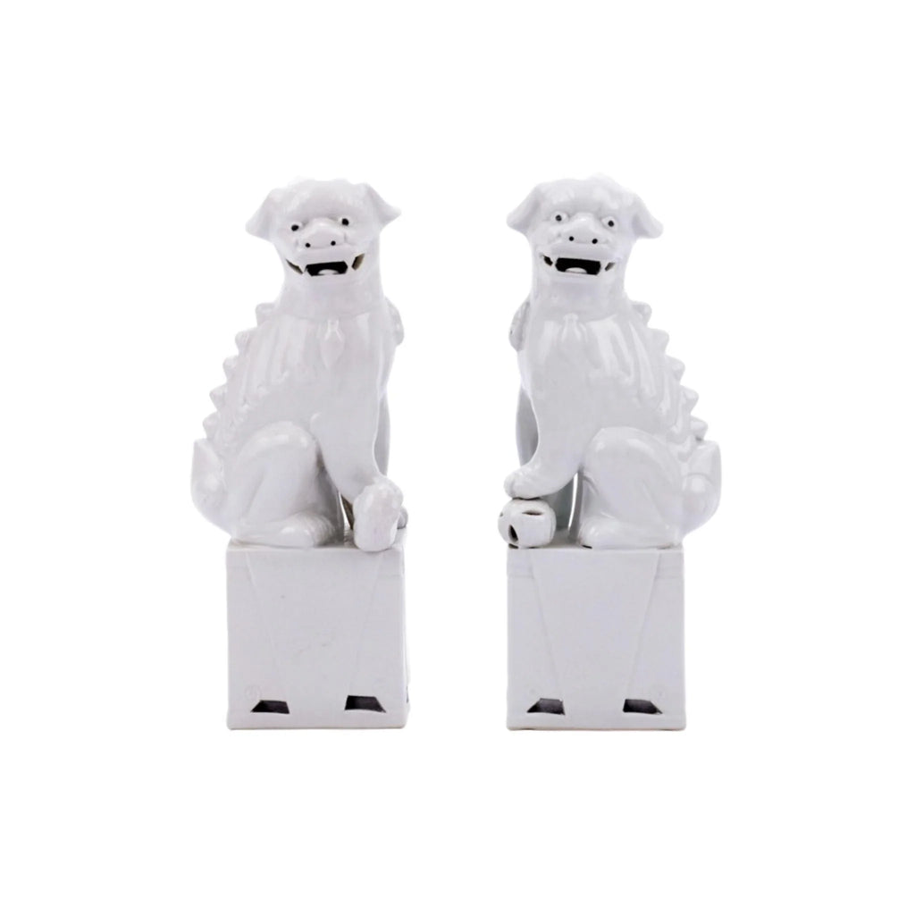 Large Porcelain Sitting Foo Dog Pair in White - Decorative Objects - The Well Appointed House