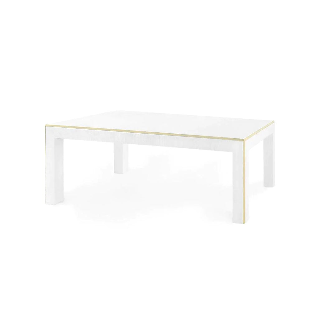 Lauren Lacquered Heavy Linen Coffee Table in Vanilla with Brush Brass Accents - Coffee Tables - The Well Appointed House