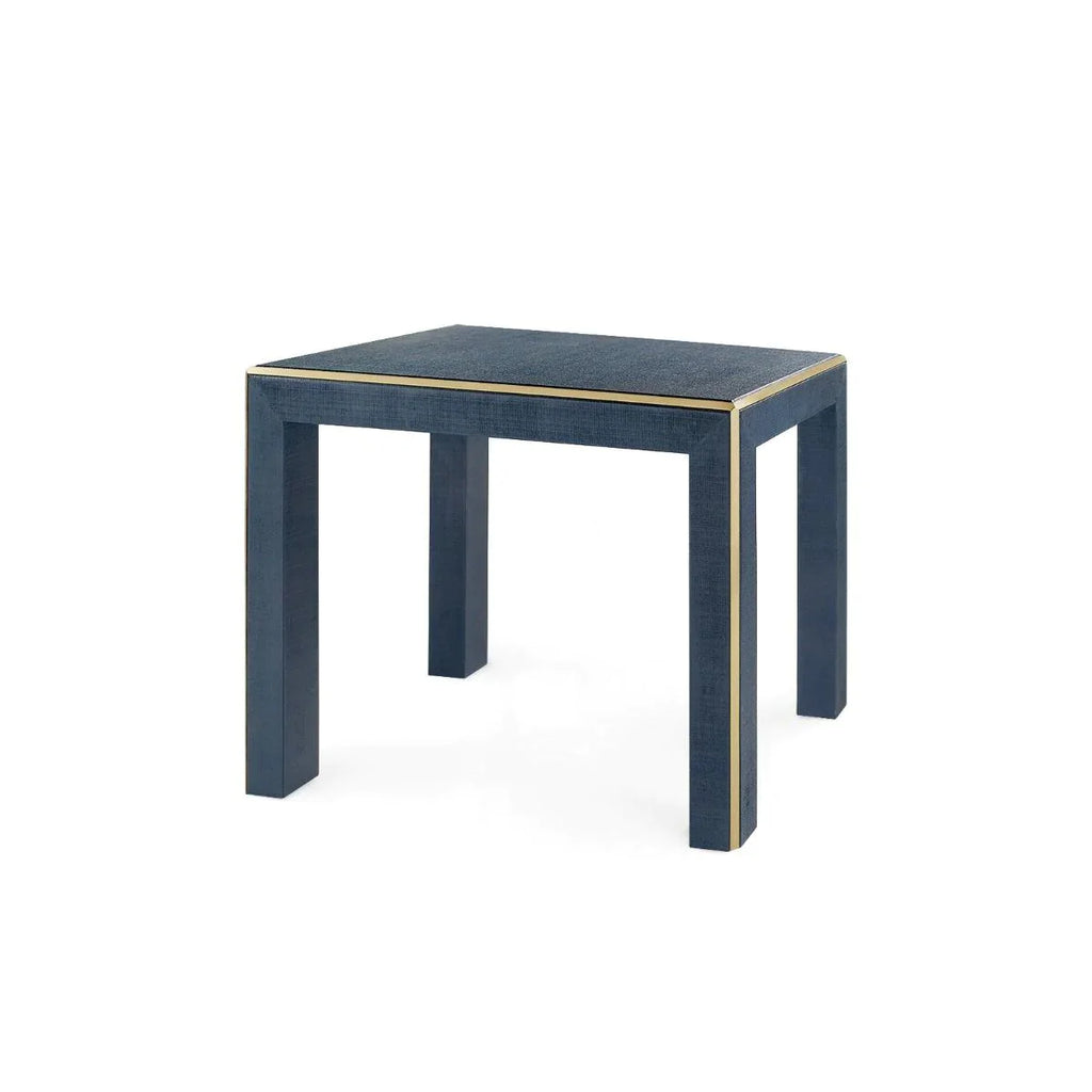 Lauren Side Table in Lacquered Navy Heavy Linen with Brush Brass Accents - Side & Accent Tables - The Well Appointed House