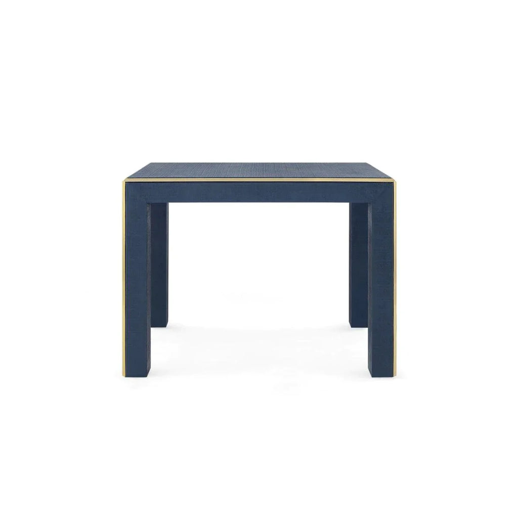 Lauren Side Table in Lacquered Navy Heavy Linen with Brush Brass Accents - Side & Accent Tables - The Well Appointed House