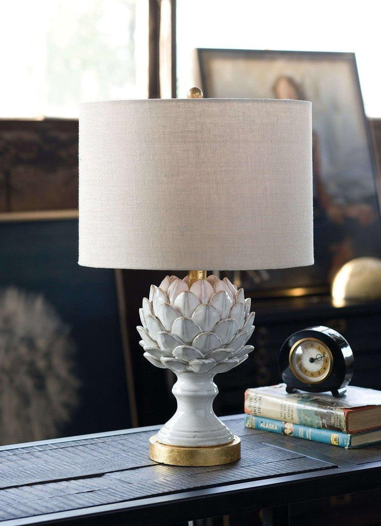 Leafy Artichoke Ceramic Table Lamp (Off White) - Table Lamps - The Well Appointed House