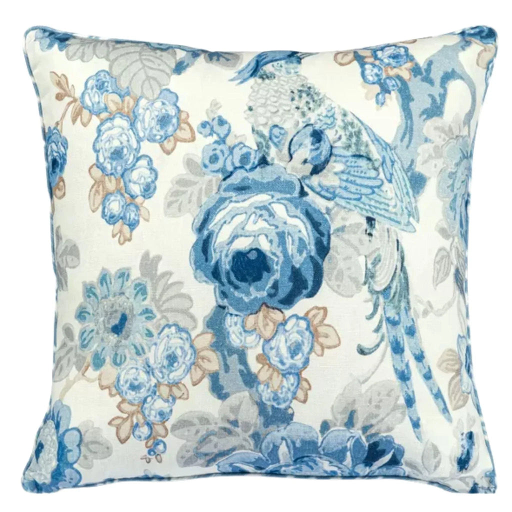 Lee Jofa Blue and White Rose Floral Decorative Throw Pillow - Pillows - The Well Appointed House