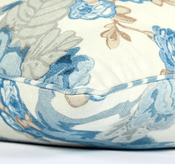 Lee Jofa Blue and White Rose Floral Decorative Throw Pillow - Pillows - The Well Appointed House