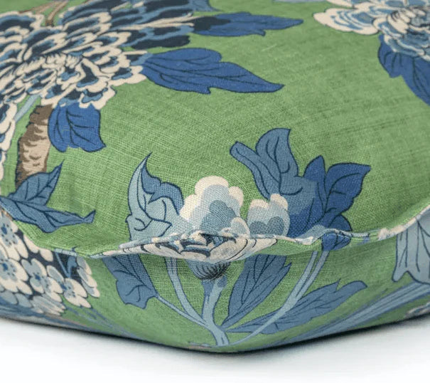Lee Jofa Emerald Green Birds and Hydrangeas Linen Decorative Throw Pillow - Pillows - The Well Appointed House