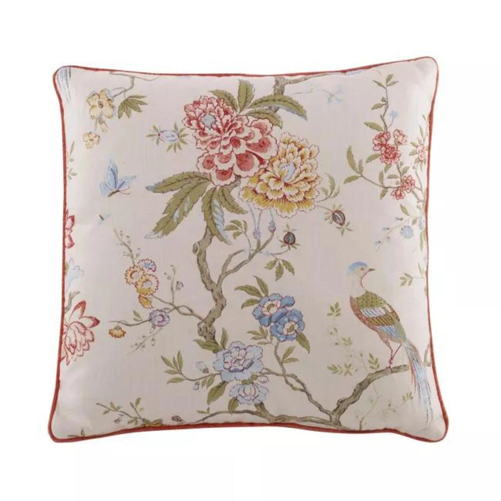 Lee Jofa Red and Grey Bird and Floral Decorative Pillow - Pillows - The Well Appointed House