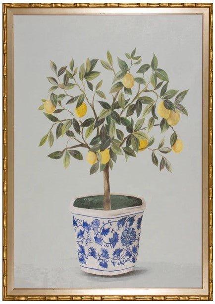 Lemon Tree in Blue & White Pot Framed Wall Art - Paintings - The Well Appointed House