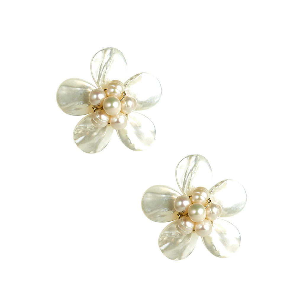 Libby Mother of Pearl Flower Shaped Earrings - The Well Appointed House