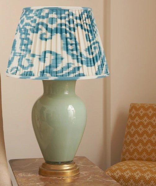Light Blue & Cream Ikat Pleated Lamp Shade - Available in Multiple Sizes - Lamp Shades - The Well Appointed House