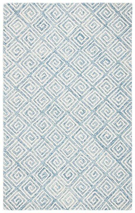 Light Blue & Ivory Hand Tufted Greek Key Motif Area Rug - Rugs - The Well Appointed House