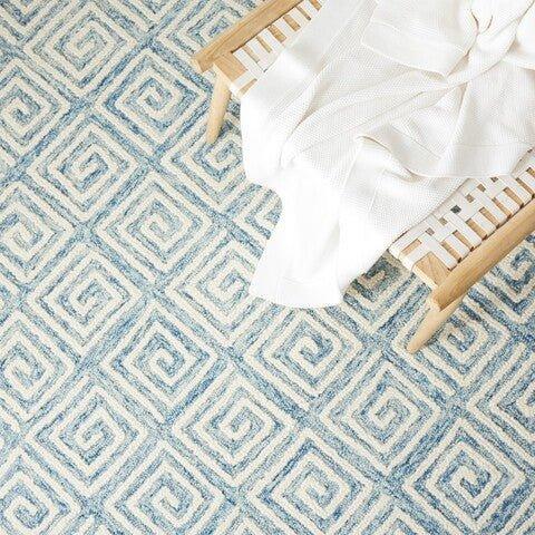 Light Blue & Ivory Hand Tufted Greek Key Motif Area Rug – The Well ...