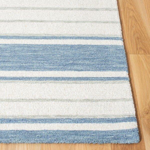 Light Blue & Ivory Hand Tufted Multi-Stripe Area Rug - Rugs - The Well Appointed House