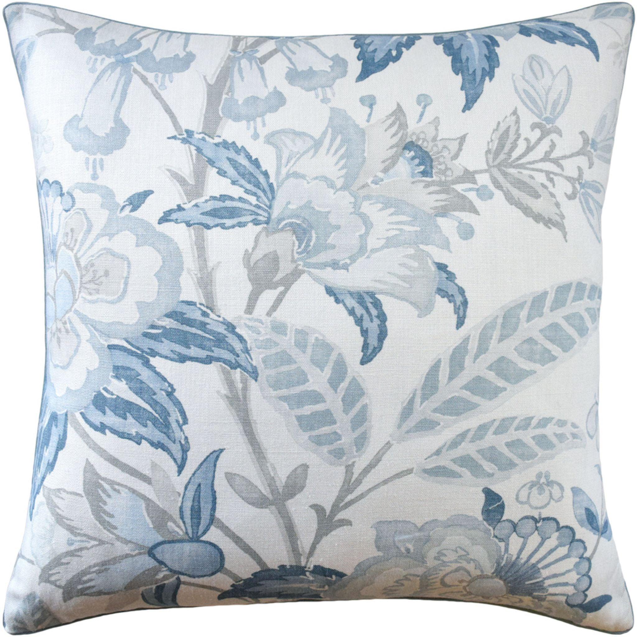 Light Blue Floral Linen Decorative Throw Pillow – The Well Appointed House