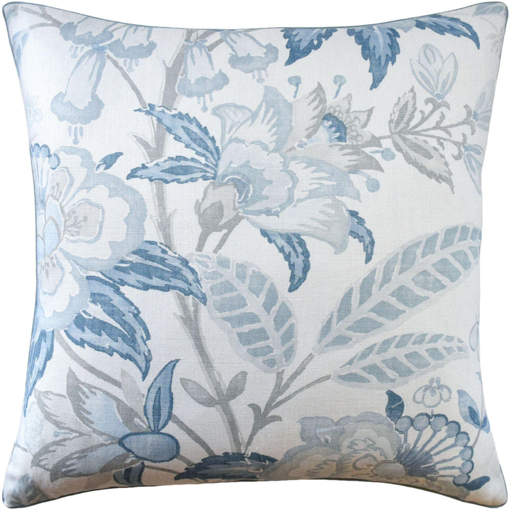 Light Blue Floral Linen Decorative Throw Pillow - Pillows - The Well Appointed House