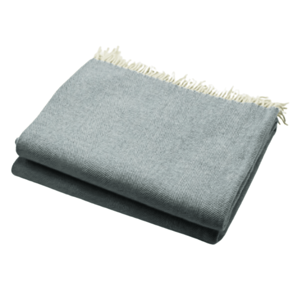 Light Blue Merino Wool Fringed Throw Blanket - Throw Blankets - The Well Appointed House