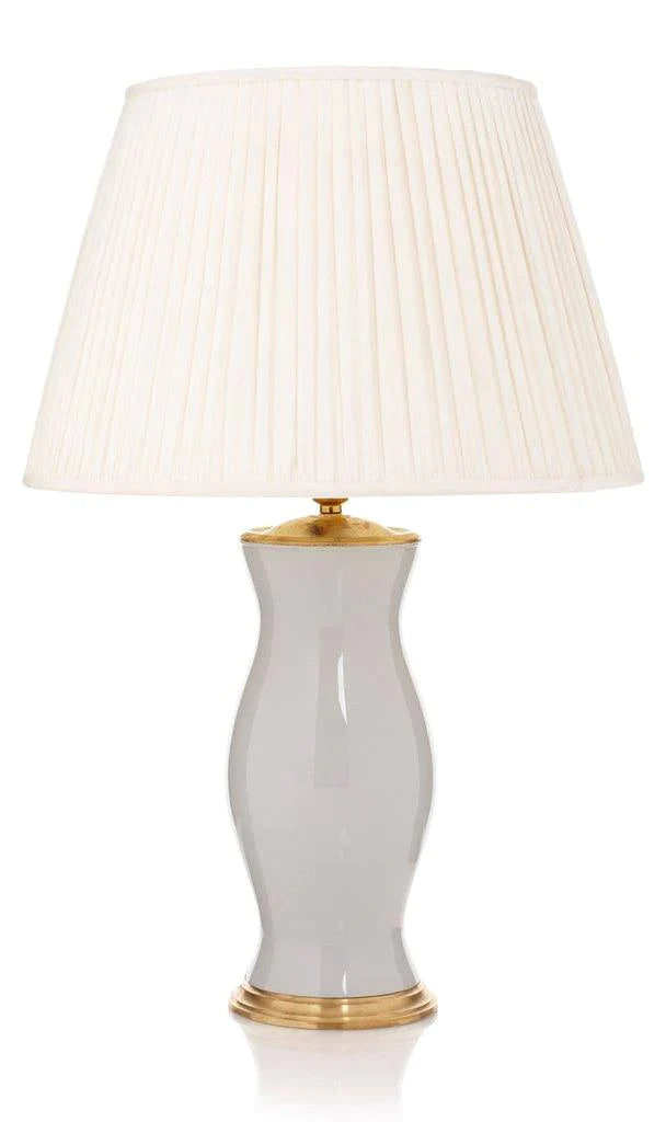 Light Grey Handblown Glass Lamp with Brass Accents - Table Lamps - The Well Appointed House
