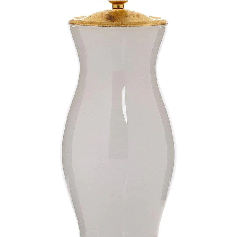 Light Grey Handblown Glass Lamp with Brass Accents - Table Lamps - The Well Appointed House