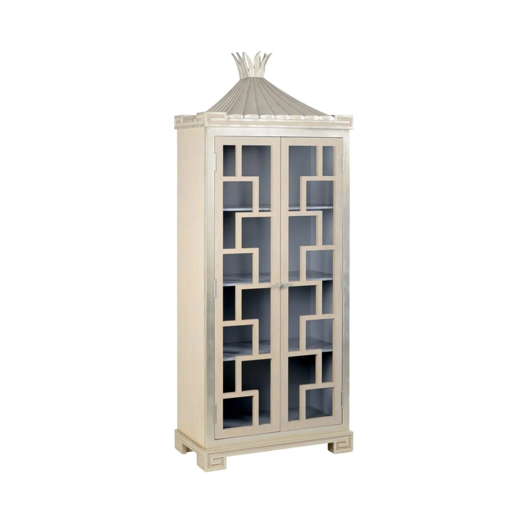 Limed Oak Fretwork Cabinet with Gray Interior - Buffets & Sideboards - The Well Appointed House