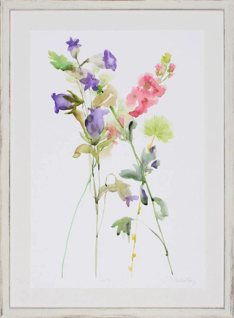Limited Edition Pastel Watercolor Floral Study Wall Art in Whitewashed Frame - Paintings - The Well Appointed House