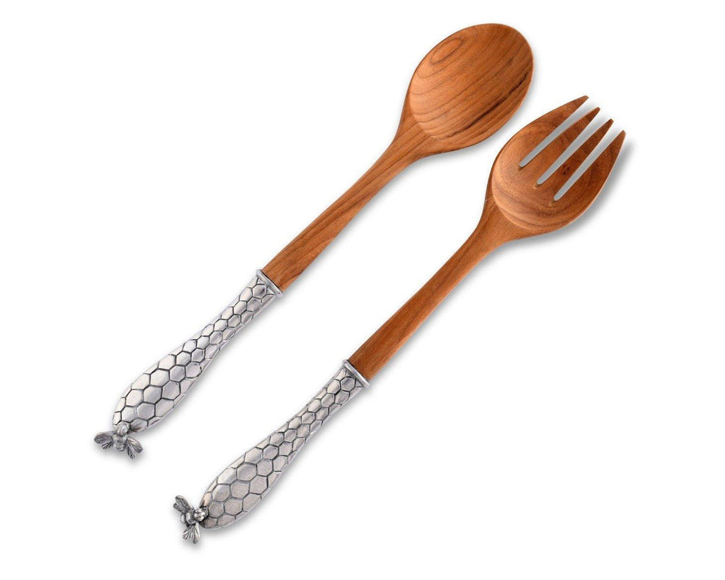 Little Bees Pewter Handle Salad Server Set - Serveware - The Well Appointed House