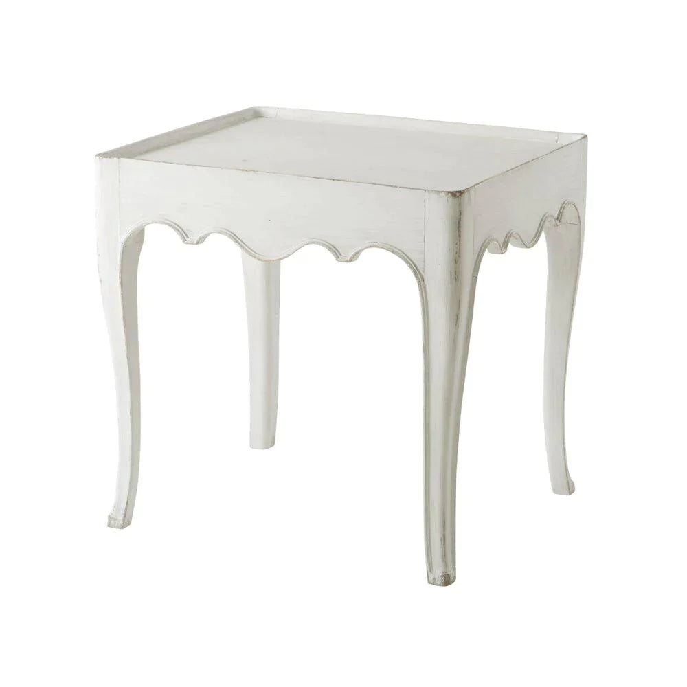 Lune Side Table With Undulating Apron In Distressed White Finish - Side & Accent Tables - The Well Appointed House