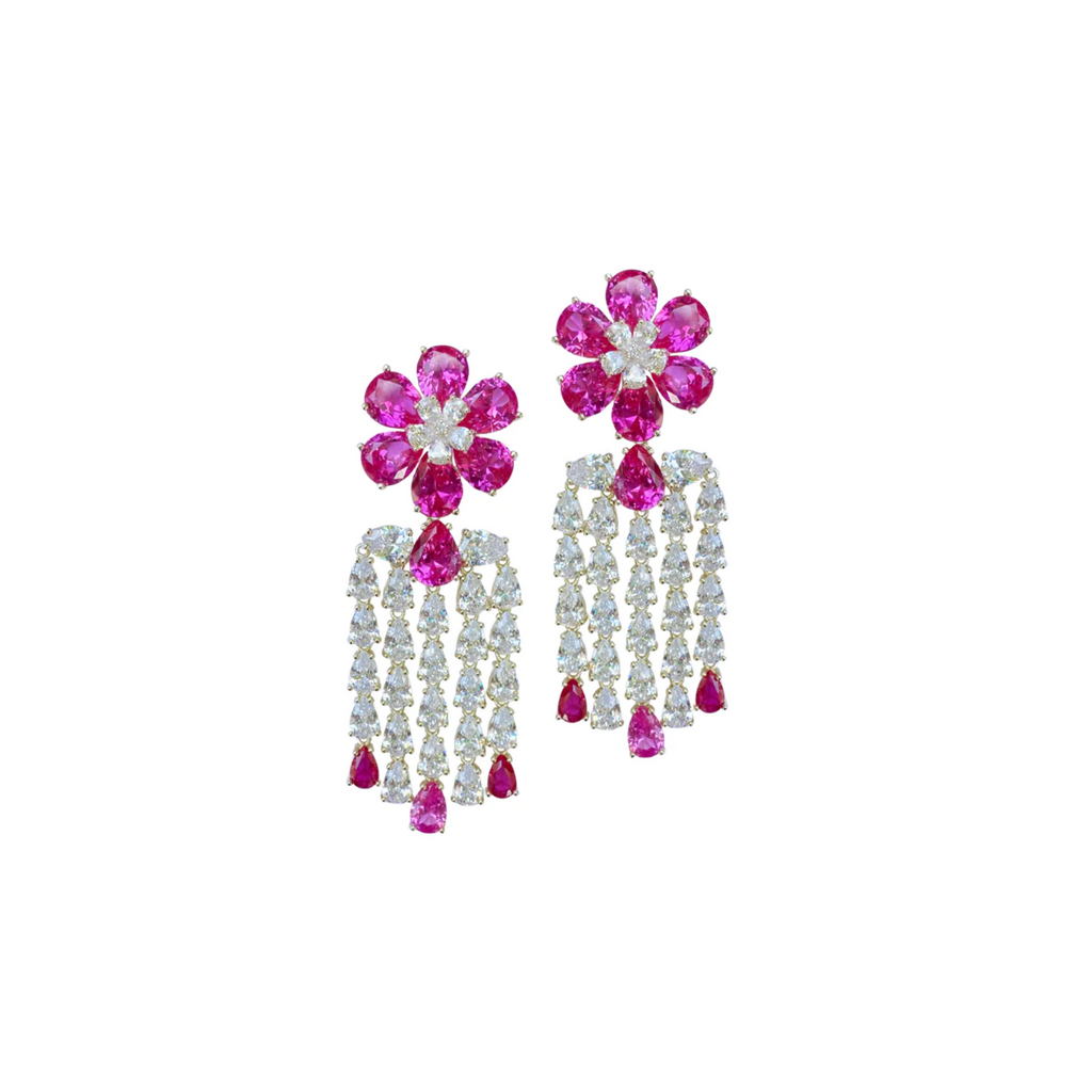 Magenta Flower Embellished Tassel Earrings - The Well Appointed House