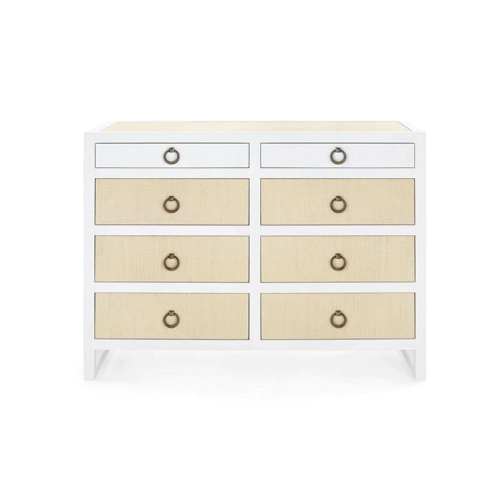 Mallet 8-Drawer Chest in Vanilla Lacquer with Grasscloth Drawer Fronts - Dressers & Armoires - The Well Appointed House