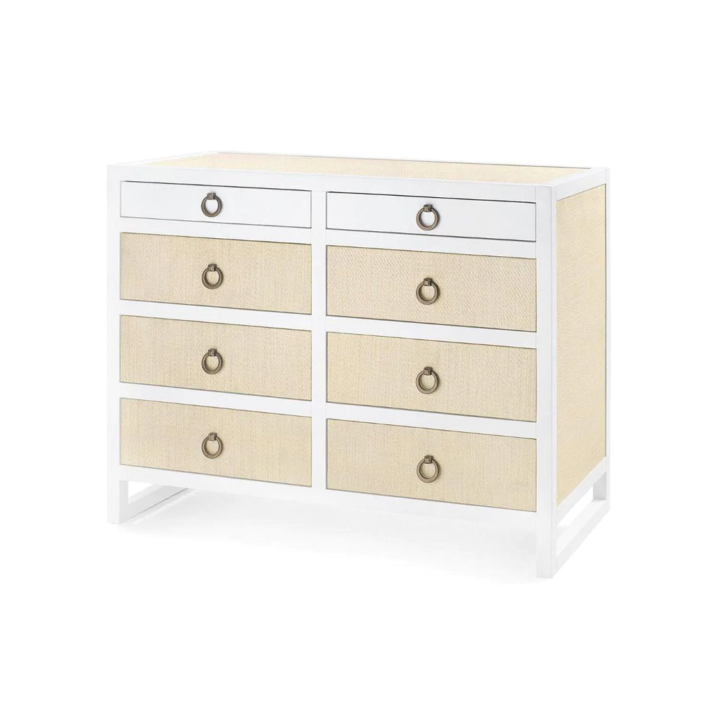 Mallet 8-Drawer Chest in Vanilla Lacquer with Grasscloth Drawer Fronts - Dressers & Armoires - The Well Appointed House