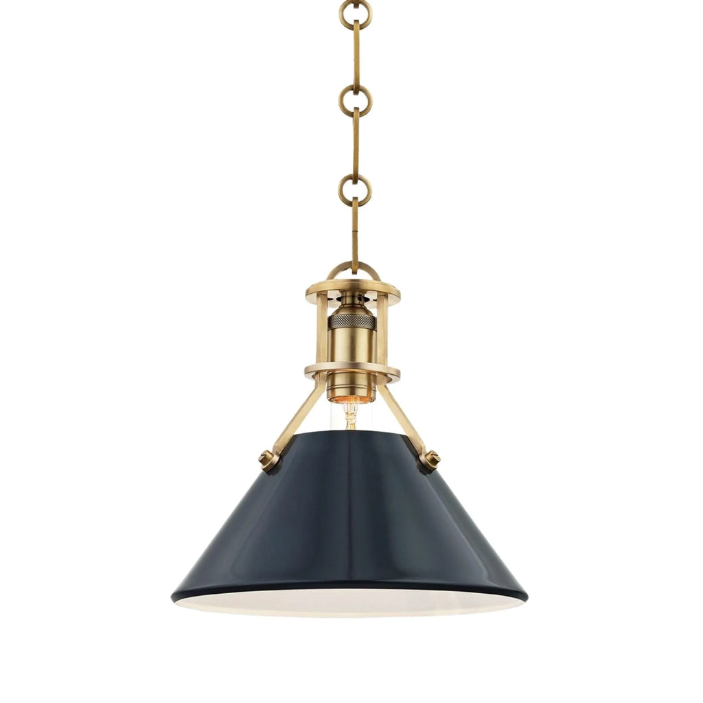 Mark D. Sikes for Hudson Valley Lighting Aged Brass and Dark Blue Painted No. 2 One Light Hanging Pendant Available in Two Sizes - Chandeliers & Pendants - The Well Appointed House
