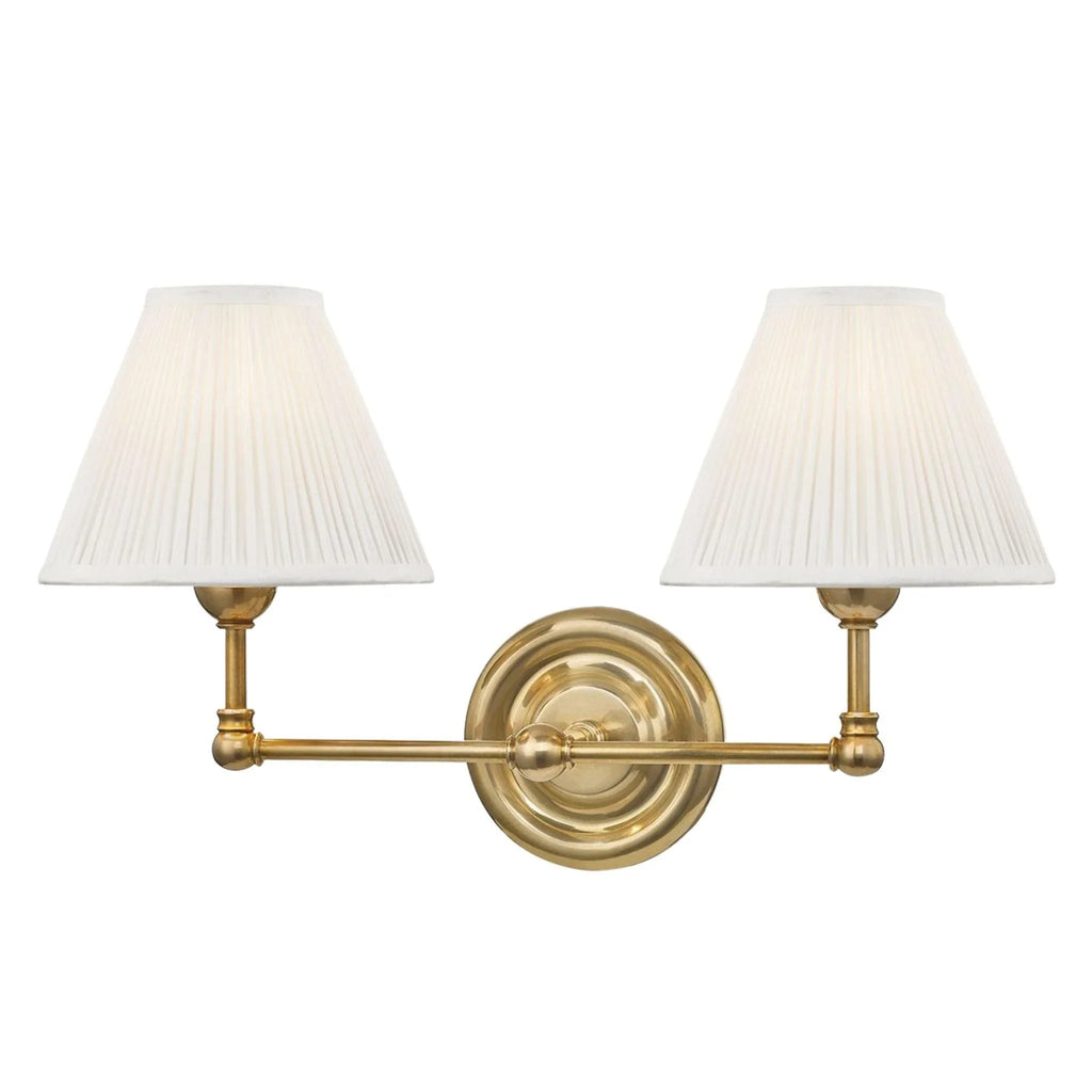 Mark D. Sikes for Hudson Valley Lighting Classic No. 1 Aged Brass Two Light Wall Sconce - Sconces - The Well Appointed House