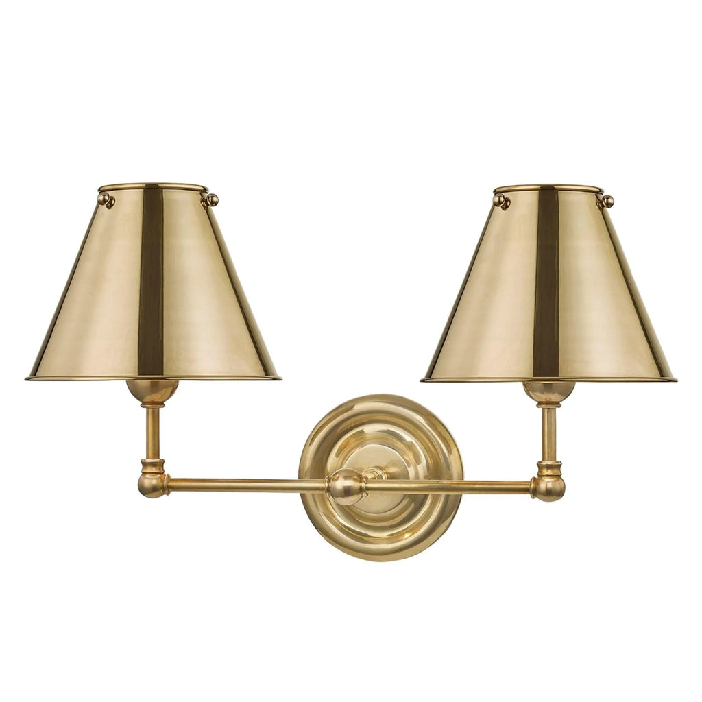 Mark D. Sikes for Hudson Valley Lighting Classic No. 1 Aged Brass Two Light Wall Sconce with Metal Shade - Sconces - The Well Appointed House