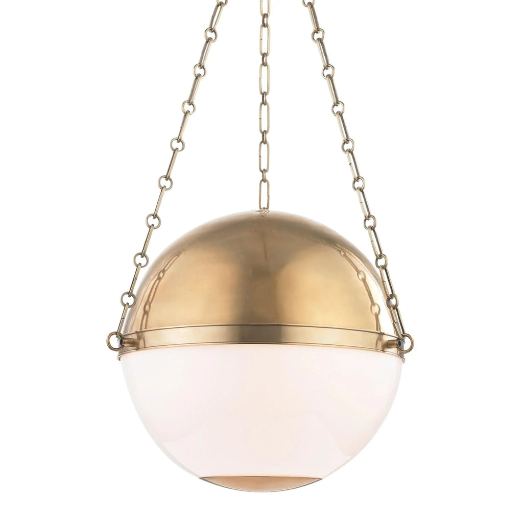 Mark D. Sikes for Hudson Valley Lighting Opal Glass and Aged Brass Sphere No. 2 Three Light Large Pendant - Chandeliers & Pendants - The Well Appointed House