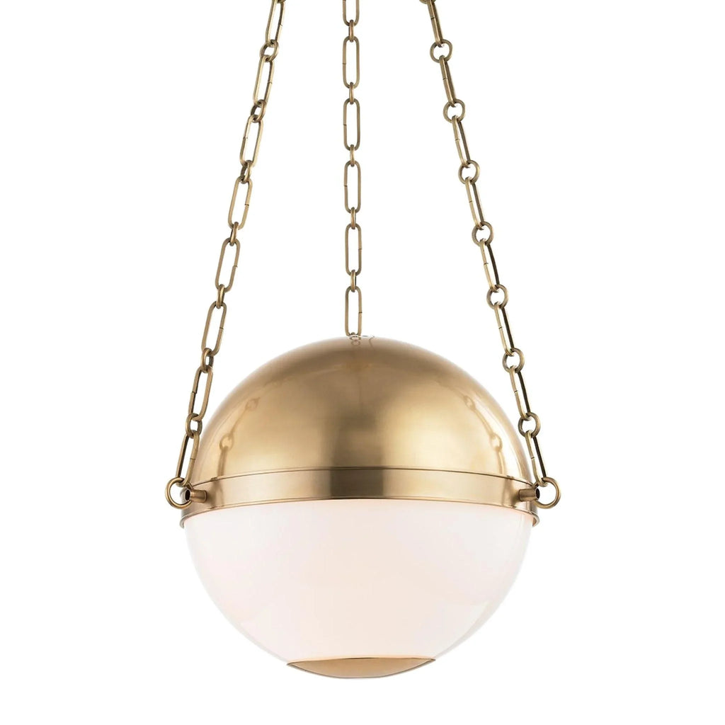 Mark D. Sikes for Hudson Valley Lighting Opal Glass and Aged Brass Sphere No. 2 Two Light Small Pendant - Chandeliers & Pendants - The Well Appointed House