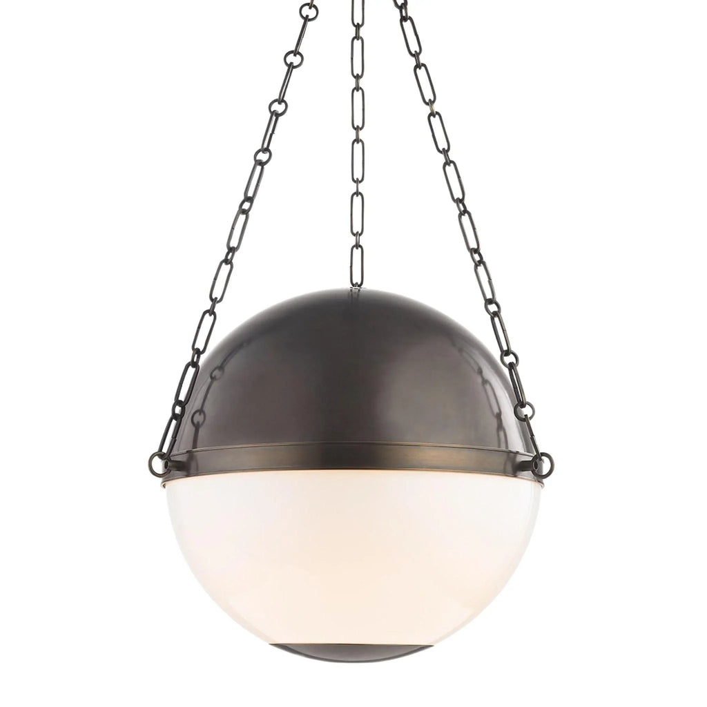 Mark D. Sikes for Hudson Valley Lighting Opal Glass and Distressed Bronze Sphere No. 2 Three Light Large Pendant - Chandeliers & Pendants - The Well Appointed House