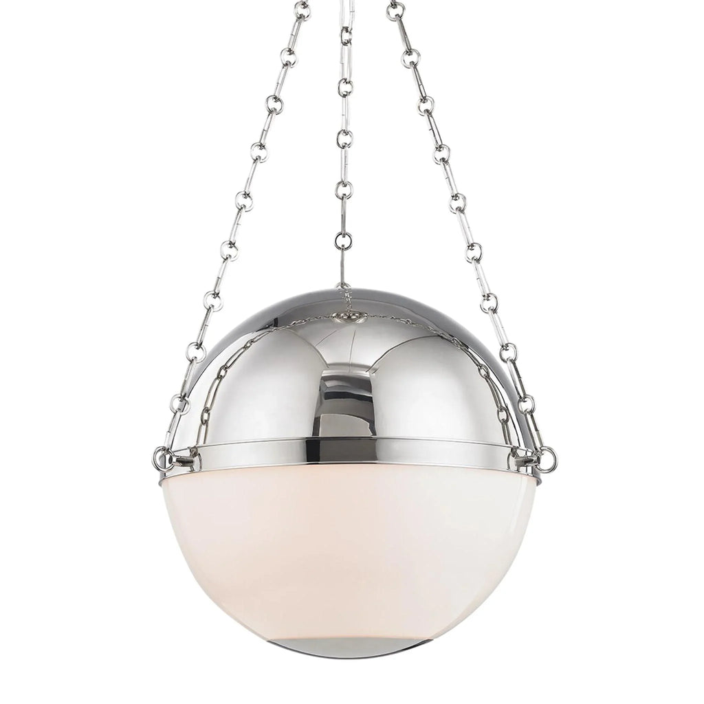 Mark D. Sikes for Hudson Valley Lighting Opal Glass and Polished Nickel Sphere No. 2 Three Light Large Pendant - Chandeliers & Pendants - The Well Appointed House