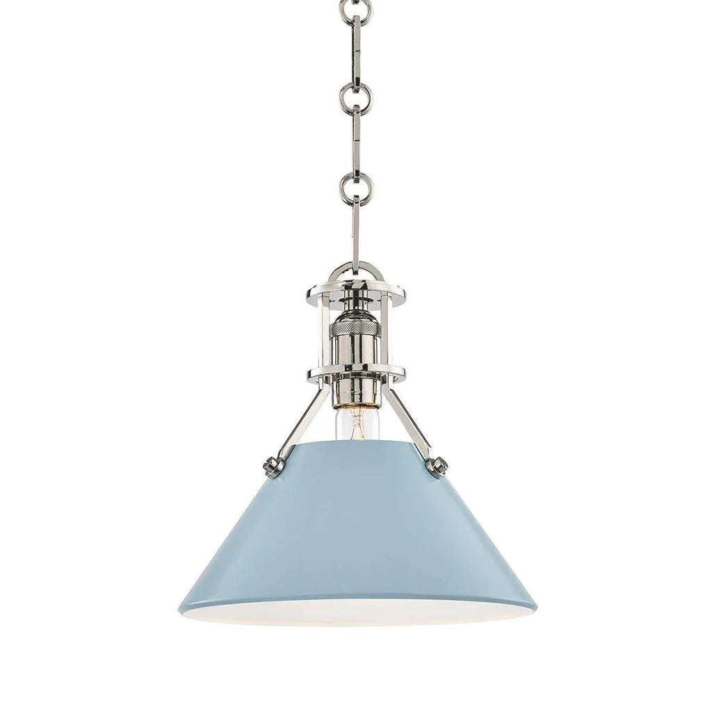 Mark D. Sikes for Hudson Valley Lighting Polished Nickel and Blue Bird Painted No. 2 One Light Hanging Pendant Available in Two Sizes - Chandeliers & Pendants - The Well Appointed House